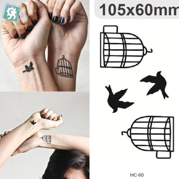 S.A.V.I 3D Temporary Tattoo Flying Bird Out of Cage Design Size 10.5x6CM - 1PC.
