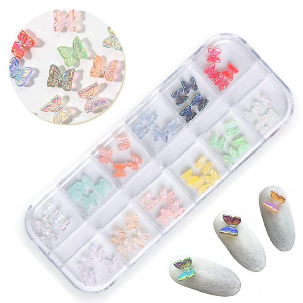 S.A.V.I 12 Grids 48 PCS Aurora Butterfly 3D Nail Decorations