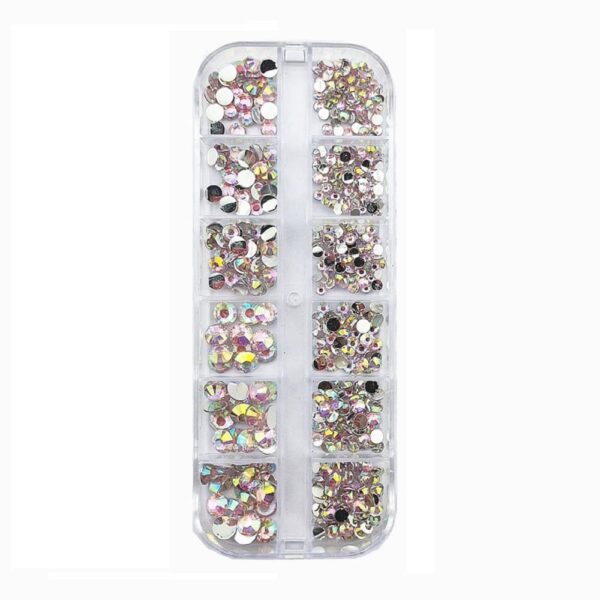 S.A.V.I Nail Art Palette Pink AB Color Crystal Decorations, 12 Grids Stone Rhinestones