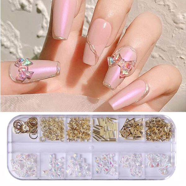 S.A.V.I 3D Aurora Bowknot Nail Art - 12 Grids Metal Studs for DIY Manicure