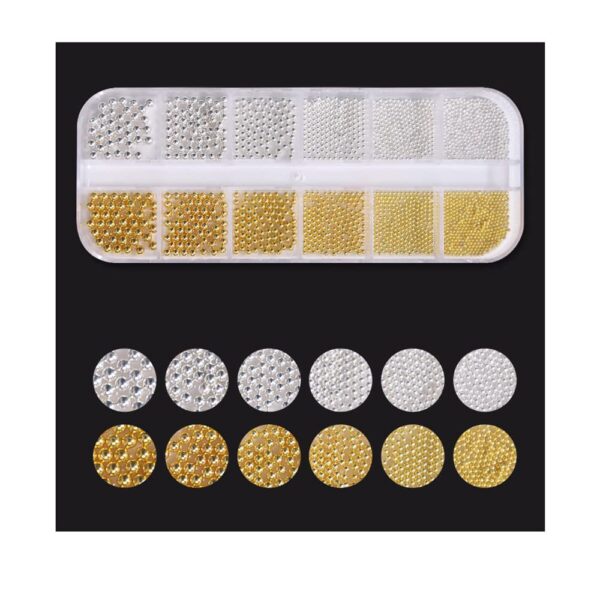 S.A.V.I 1PC. Nail Art Decorations Palette Golden Silver Caviar Beads DIY