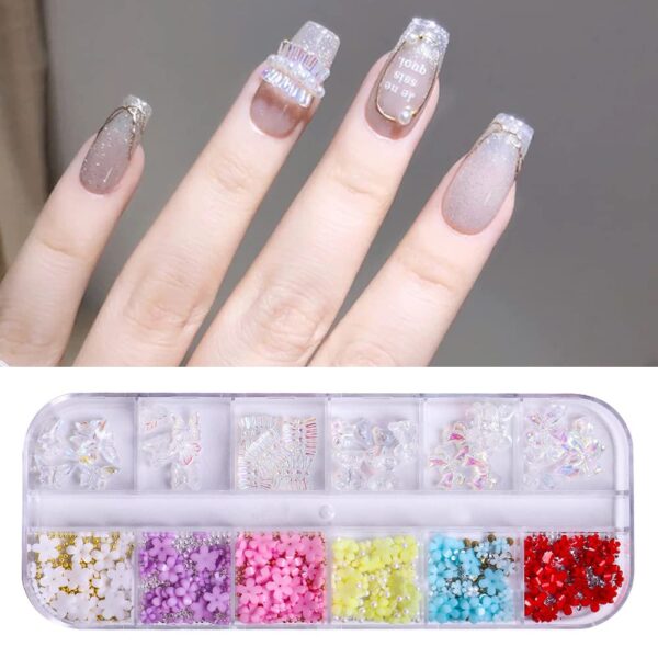 S.A.V.I 12 Grids 3D Aurora Butterfly Bow Teddy Bear Five Petal Flowers Nail Art