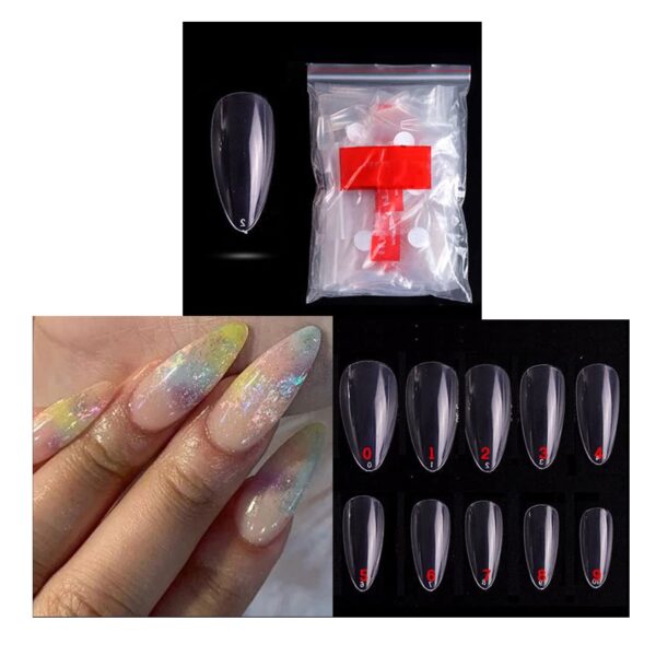 S.A.V.I Artificial False Nails 500 PCS Clear Medium Almond Nail Tips for Acrylic Nail/Dip Powder Nails/Poly Nail Extension Gel Nail Art DIY Home, 50/Size