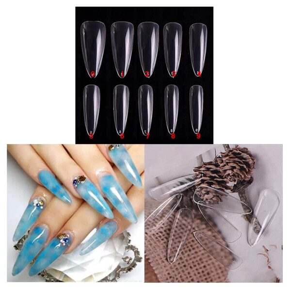 S.A.V.I Artificial False Nails 500 PCS Clear Stiletto Full Nail Cover Tips for Acrylic Nail/Dip Powder Nails/Poly Nail Extension Gel Nail Art DIY Home, 50/Size
