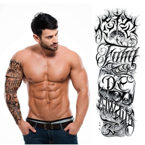 S.A.V.I Full Arm Tattoo, Tribal Totem Text Temporary Tattoo Sticker, Size 48x17CM