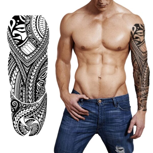 S.A.V.I Full Arm Tattoo, Mandala Art, Ancient Tribal Totem Temporary Tattoo Sticker, Size 48x17CM