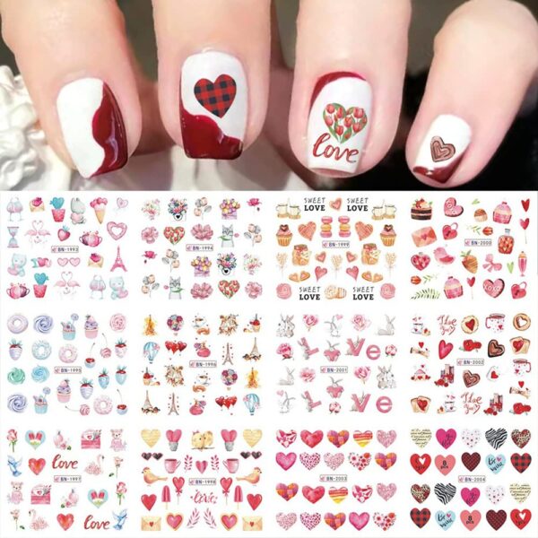 S.A.V.I 12 Sheets of DIY Nail Art Water Transfer Decals, Heart, Love, Text Pattern, Nail Stickers, Nail Tattoo Stickers