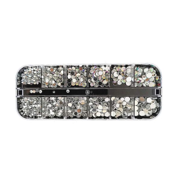 S.A.V.I 1PC. Palette Rhinestone 12 Styles DIY Nail Art Silver AB Crystal Diamonds For Manicure