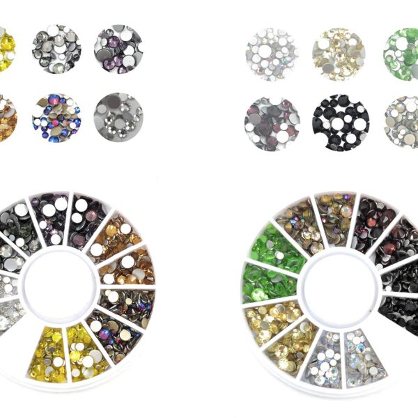 S.A.V.I (Pack of 2) 3D DIY Nail Art Flat back Rhinestone 6 Mixed Colors Crystal Manicure Decoration Disc Wheel