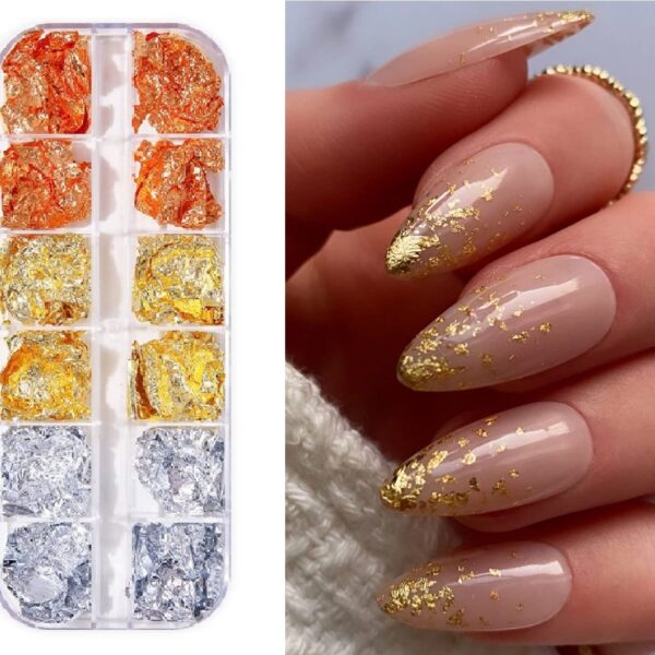 S.A.V.I 12 Grids Gold, Silver, Rose Gold Colors, Nail Foil Manicure, Nail Art