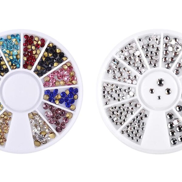 S.A.V.I (Pack of 2) 3D DIY Nail Art Manicure Decoration Disc Colorful & Clear Crystals and Metal Wheel - 24 Styles