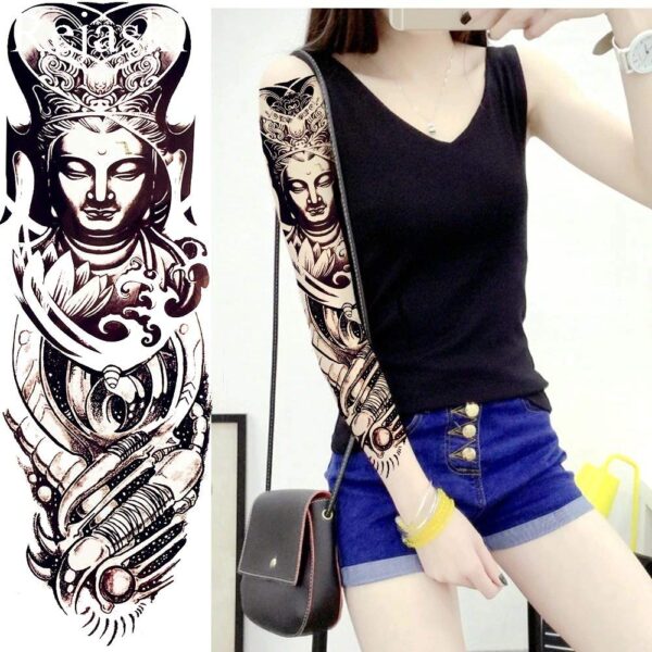 S.A.V.I Full Arm Hand Temporary Tattoo For Men Girls Women Buddha Sticker Size 48x17cm