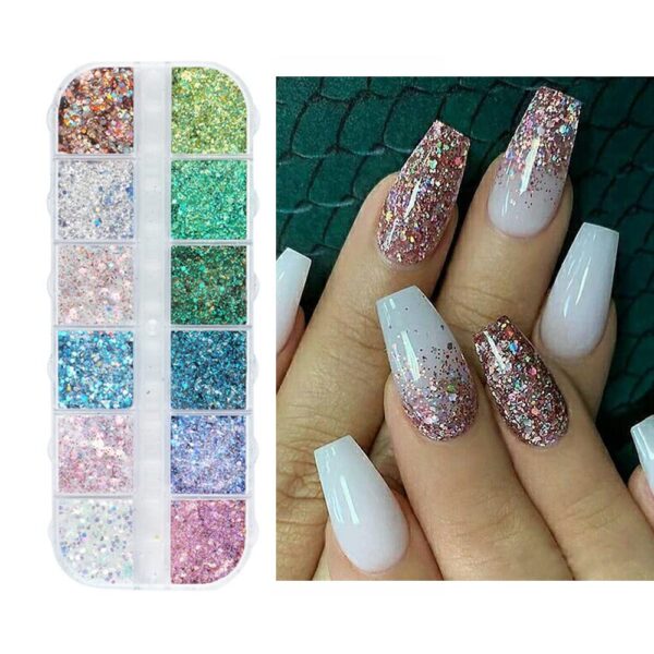 S.A.V.I 12 Grids Different Colors Mixed Sizes Sequins Nail Art Decorations