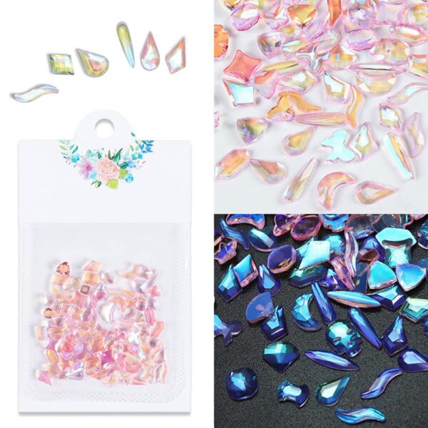 S.A.V.I 100 Pcs 3D Nail Manicure, Light Color Change Mixed Shapes Nail Art Crystals, Nail Accessories