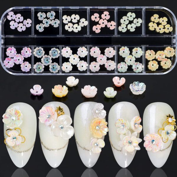 S.A.V.I 60 PCs Resin 3D Shell Flowers Nail Decoration Accessories