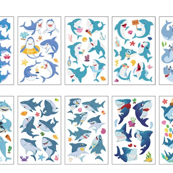 S.A.V.I 10 Sheets Sharks Colorful Temporary Tattoo Stickers For Kids