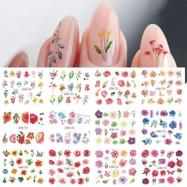 S.A.V.I 12 Sheets Water Transfer Flower Nail Stickers - DIY Manicure for Trendy Women & Girls - Fashionable Nail Art Decals