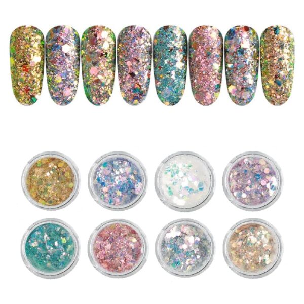 S.A.V.I 8 PCS. 8 Colors Glitter Sequins Hexagon Nail Art Decoration DIY Manicure