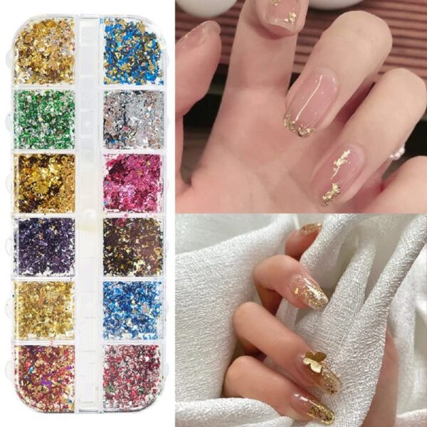 S.A.V.I Nail Art Palette Foil Glitter Flakes, Shredded Paper Foil, Irregular Foil for Holographic DIY