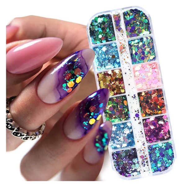 S.A.V.I DIY Nail Art Decorations Sequins Palette Color Changing Hexagonal, Irregular Chameleon, Laser Thin, Nail Glitter