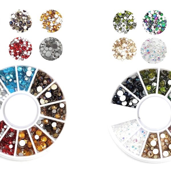 S.A.V.I (Pack of 2) 3D DIY Nail Art Flat back Rhinestone 6 Mixed Colors Crystal Manicure Decoration Disc Wheel