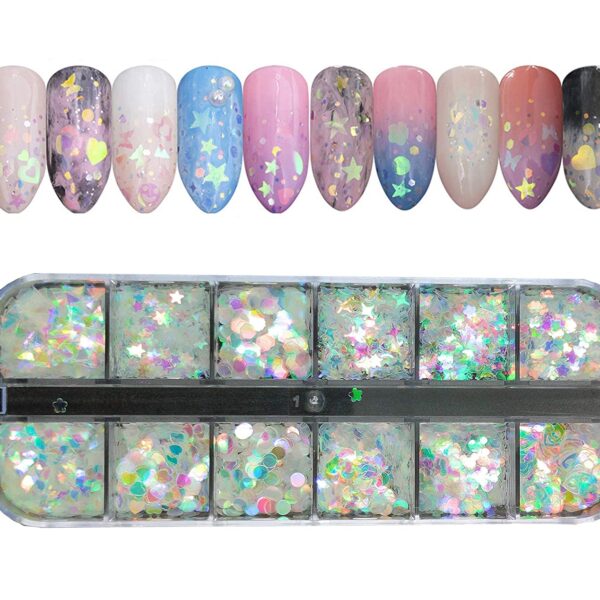 S.A.V.I 1PC. DIY Nail Art 12 Styles Sequins Palette Heart Stars Flower Moon Shape Mermaid Manicure Flakes