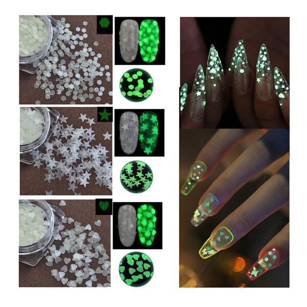 S.A.V.I 3 PCS. Nail Art Sequins Hexagon Big Star Heart Shape Flakes Craft Fluorescent Luminous Glow In the Dark Glitters Resin