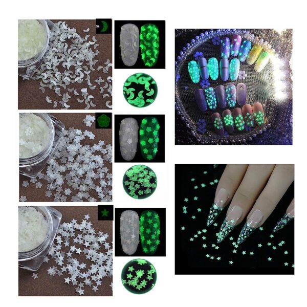 S.A.V.I 3 PCS. Nail Art Sequins Moon Blossom Flower Small Stars Shape Flakes Craft Fluorescent Luminous Glow in The Dark Glitters Resin