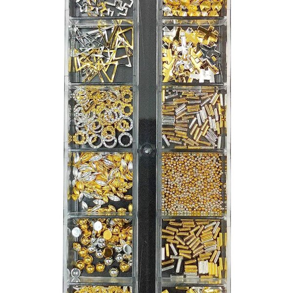 S.A.V.I 1 Palette 12 Styles DIY Nail Art Mixed shapes gold & Silver Alloy Accessories For Manicure