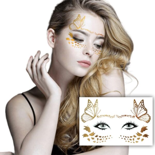 S.A.V.I Metallic Gold Freckle Temporary Tattoo Sticker - Face Makeup for Women & Girls, Size-21x15 cm