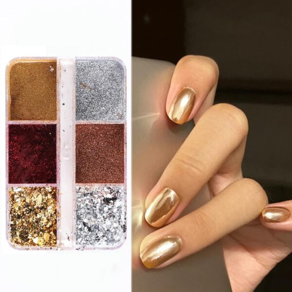S.A.V.I 6 Grids Metallic Mirror Foil Glitter Palette - Stunning DIY Nail Manicure