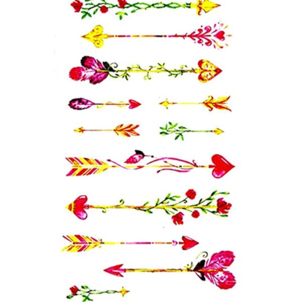 S.A.V.I 3D Temporary Tattoo Colorful  Heart Arrows  Design Size 10.5x6cm - 1pc.