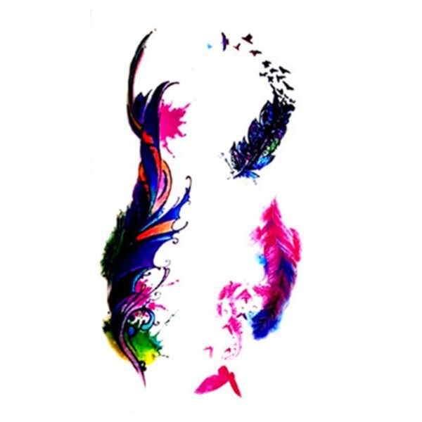 S.A.V.I 3D Temporary Tattoo Sticker Beautiful Colorful Feathers Pattern Size 10.5x6CM - 1PC.