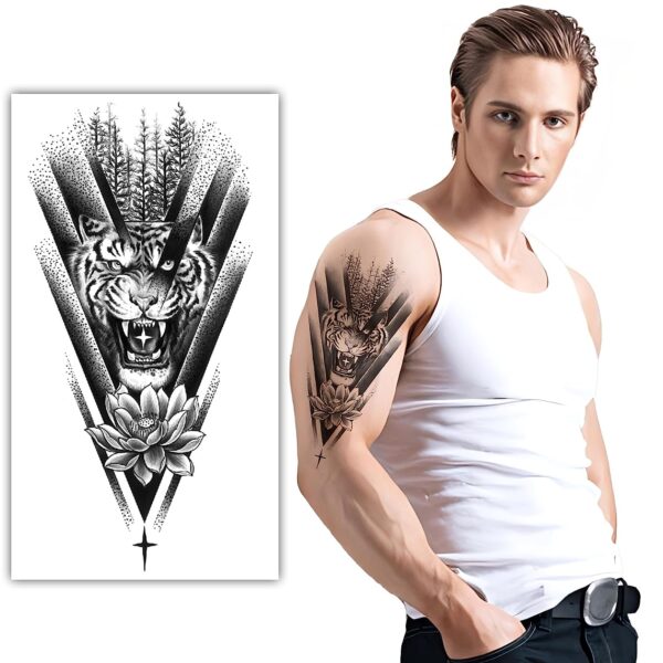 S.A.V.I Tiger 3D Realistic Temporary Tattoo Sticker For Men and Women | Black | 21x11cm