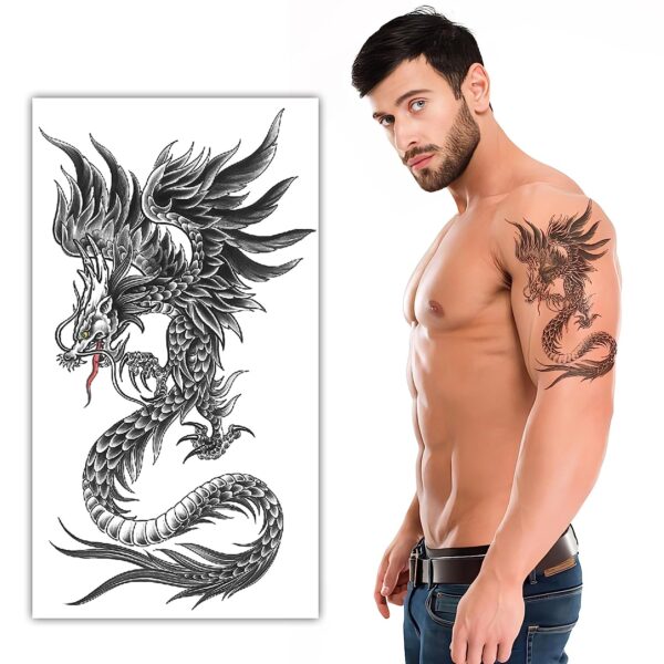 S.A.V.I Dragon Temporary Tattoo Sticker - Large Size 21x11cm | Realistic Temporary Body Art