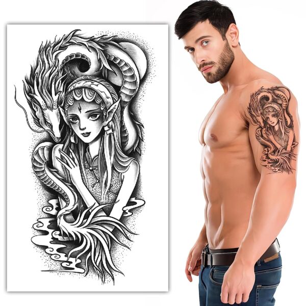 S.A.V.I Dragon Tattoo Sticker - Waterproof Temporary Tattoo for Men & Women - 21x11cm