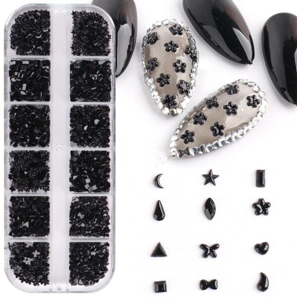 S.A.V.I 12 Grids Black Resin Rhinestones - Nail Art DIY Kit