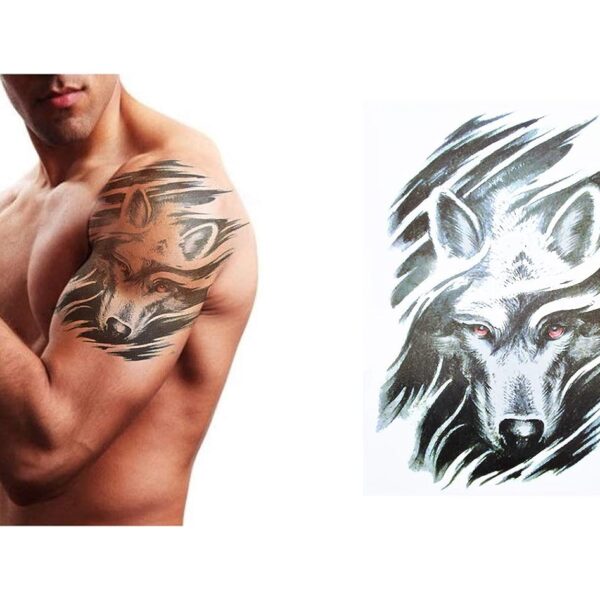 S.A.V.I Temporary Tattoo For Girls Men Women 3D Big Wolf Face Sticker Size 21x15cm - 1pc.