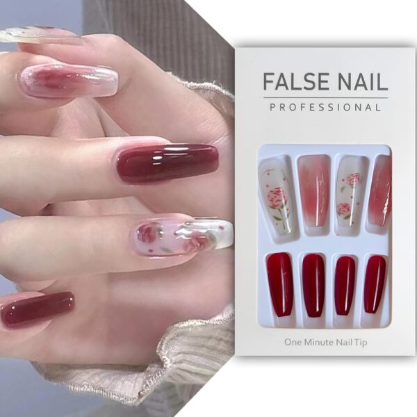 S.A.V.I Rose Flower Fake Nails - DIY Manicure Kit - 24 PCS Set