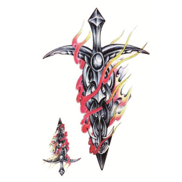 S.A.V.I 3D Temporary Tattoo Waterproof Sticker Flames Burning Swords Design Size - 21x15cm