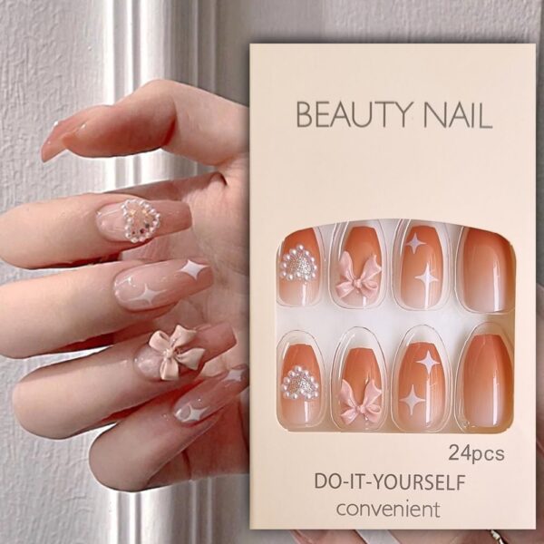 S.A.V.I Gradient Love Bowknot Fake Nails - 24 PCS DIY Manicure Kit