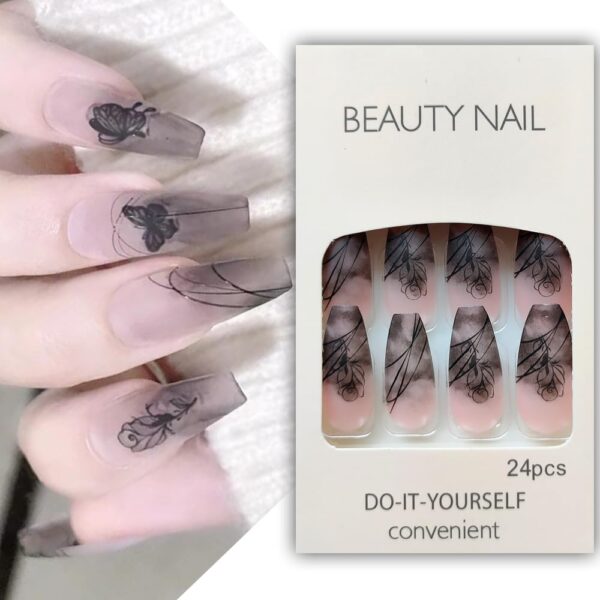 S.A.V.I Black Rose Butterfly Nail Art - 24 PCs DIY Fake Nails