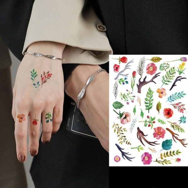 S.A.V.I Temporary Tattoo - Colorful Trees, Flowers & Leaves Design, 21x15cm - For Men & Women