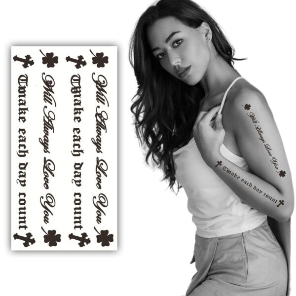 S.A.V.I Temporary Tattoo Sticker - 'Will Always Love You' 'Each Day Count' Quote - 21x10cm - For Men & Women