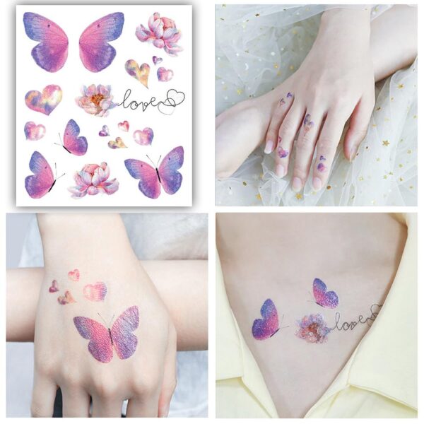 S.A.V.I Glitter Butterfly & Flower Tattoos - Waterproof Temporary Sticker for Women & Girls