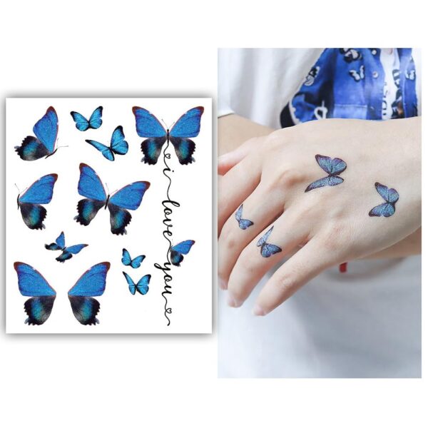 S.A.V.I Glitter Blue-Black Butterfly Tattoos – 'I Love You' Waterproof Sticker for Face & Body