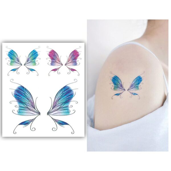 S.A.V.I Glitter Butterfly Fairy Wings Tattoo - Waterproof Temporary Sticker for Women & Girls Eye, Face, Body Makeup