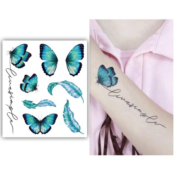 S.A.V.I Glitter Butterfly & Feather Temporary Tattoo – Waterproof Makeup for Eye, Face & Body