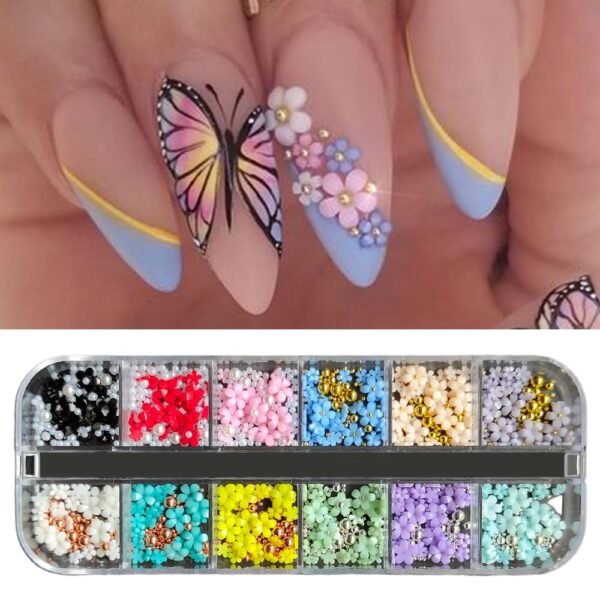 S.A.V.I Flower Pearl Metal Nail Art Balls - 1 PC Box DIY Manicure Decoration