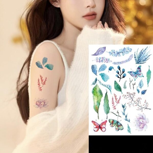 S.A.V.I Colorful Temporary Tattoo - Butterflies, Leaves & Flowers for Men & Women, 21x15cm